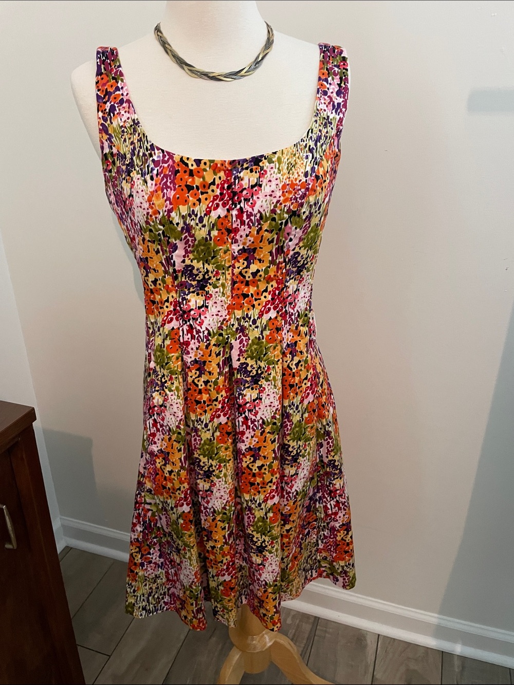 Evan Picone Multicolor Floral Scoop-Neck Midi Dress